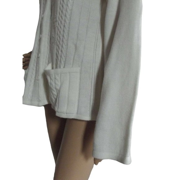 Knit Minded Cardigan Sweater Medium White Cable button front M open snap back - Picture 5 of 12